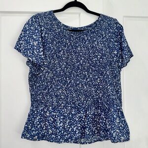 Old Navy Colorful Floral Blue Peplum Top